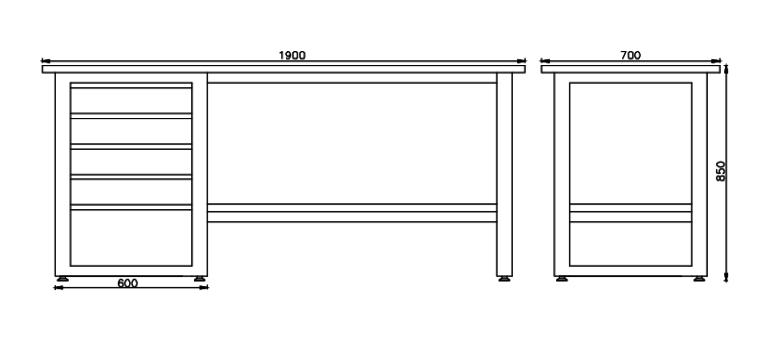 Çalışma Tezgahı 5 Çekmeceli̇ 190 x 70 x 85(h) mm