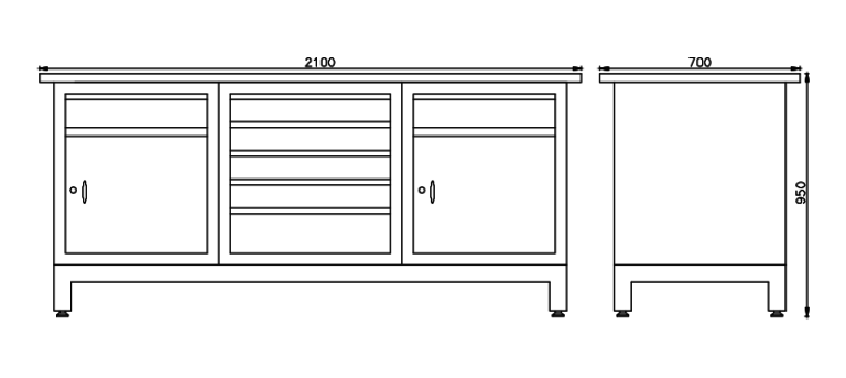 Çalışma Tezgahı 7 Çekmeceli̇ 210 x 70 x 95(h) mm