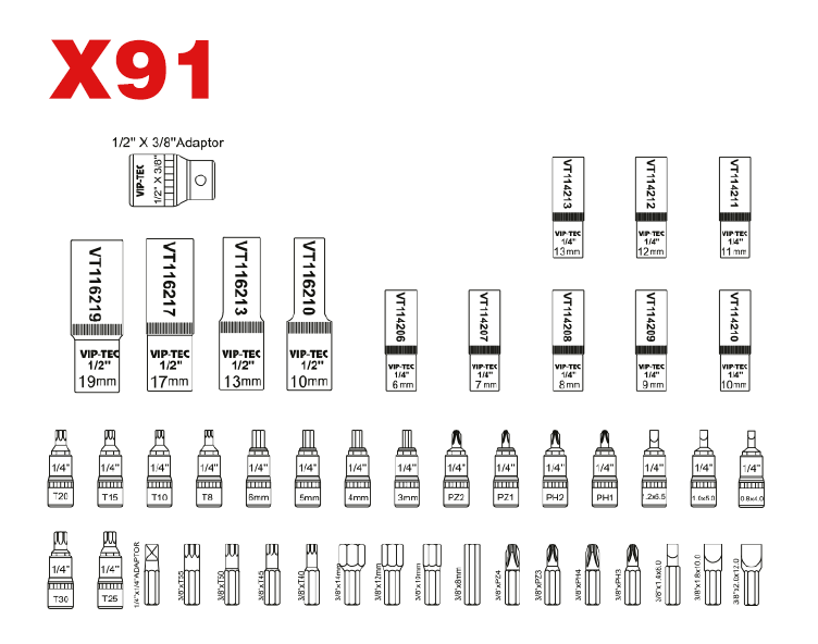1/2" - 1/4" Detaylı Lokma Takımı 89 Parça mm