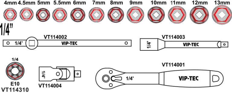 1/4" Lokma Anahtar Takımı 18 Parça mm