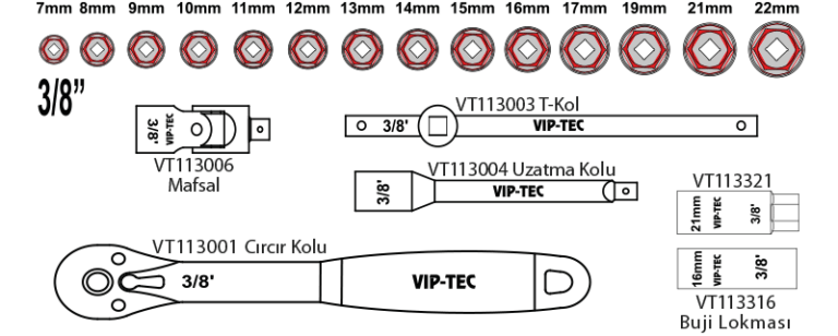 3/8" Lokma Anahtar Takımı 20 Parça mm