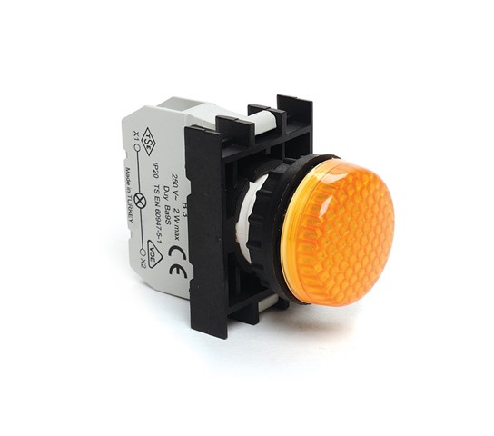 B Serisi Plastik Led'li  12-30V AC/DC Sarı 22 mm Sinyal