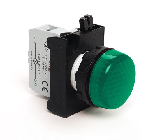 CP Serisi Plastik Led'li  100-230V AC Yeşil 22 mm Sinyal