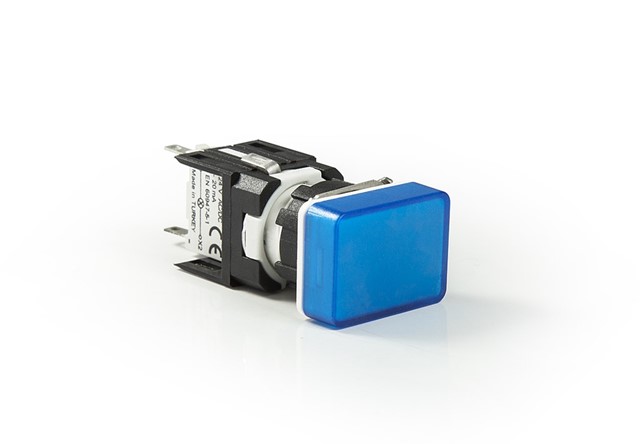 D Serisi Plastik Led'li  12-30V AC/DC Dikdörtgen Mavi 16 mm Sinyal