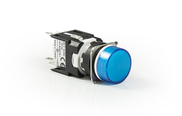 D Serisi Plastik Led'li  12-30V AC/DC Yuvarlak Mavi 16 mm Sinyal