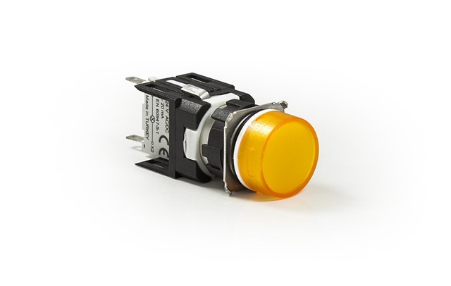 D Serisi Plastik Led'li  12-30V AC/DC Yuvarlak Sarı 16 mm Sinyal