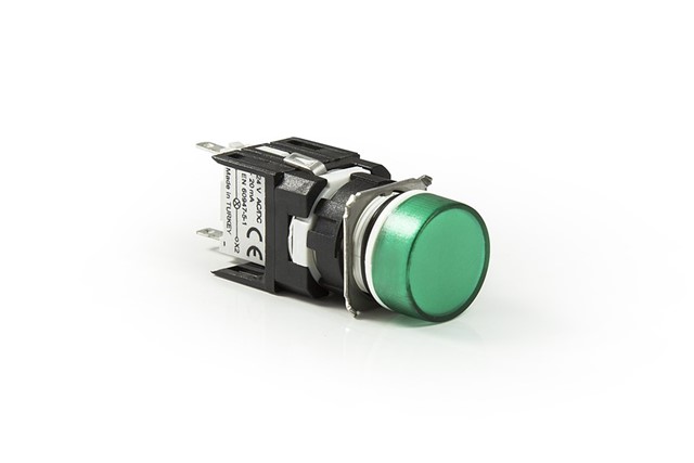 D Serisi Plastik Led'li  12-30V AC/DC Yuvarlak Yeşil 16 mm Sinyal