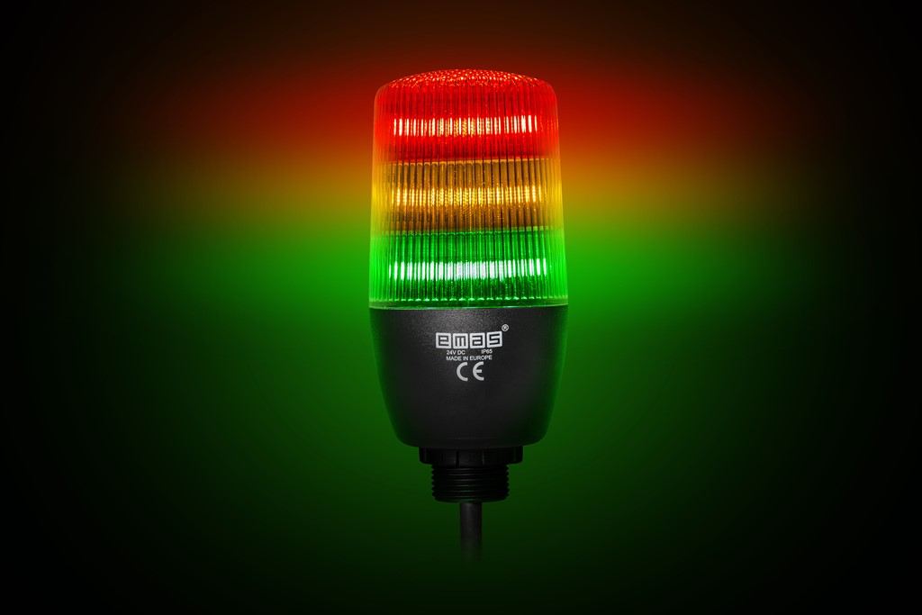 IF Serisi Üç Katlı 24V DC Buzzerlı Sabit Anahtar Kontrollü M22 Vidalı  Led İkaz 55mm