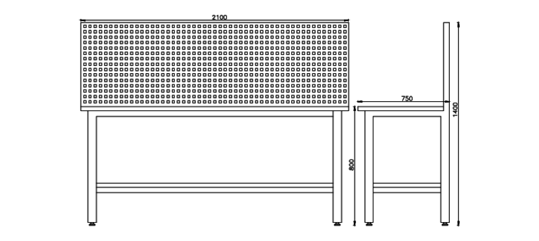 Panolu Çalışma Tezgahı 210 x 75 x 80+60(h) mm