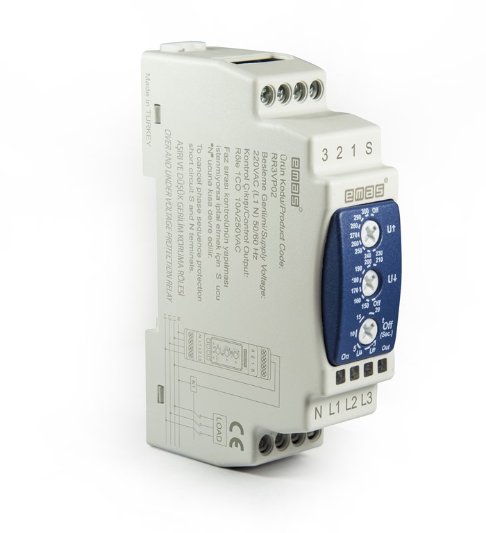 RR3 Serisi Ray Montaj 230VAC 1CO 10A (rezistif) Üç Faz Analog Gerilim Koruma Elektronik Röle