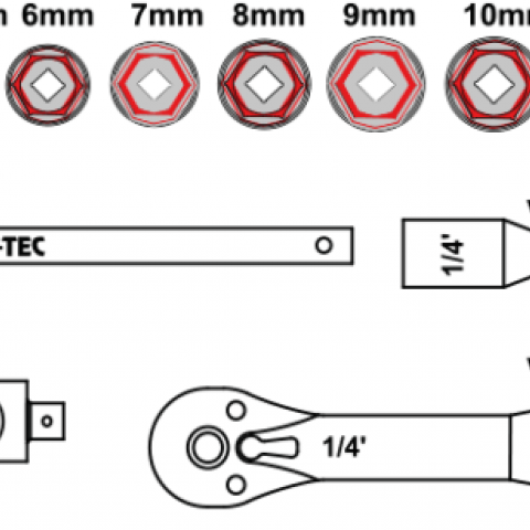 1/4" Lokma Anahtar Takımı 18 Parça mm
