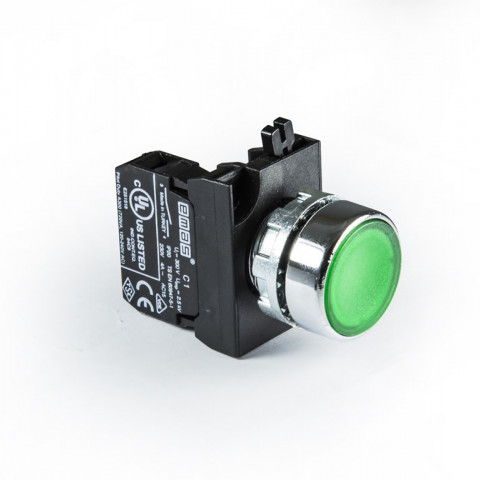 CM Serisi Metal 1NO Yaylı Düz Yeşil 22 mm Buton