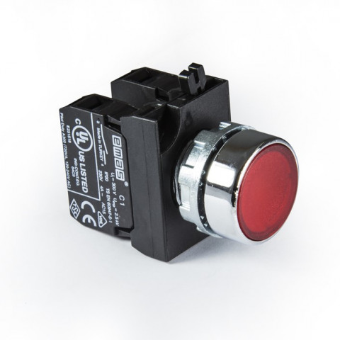 CM Serisi Metal 2NO Yaylı Düz Kırmızı 22 mm Buton