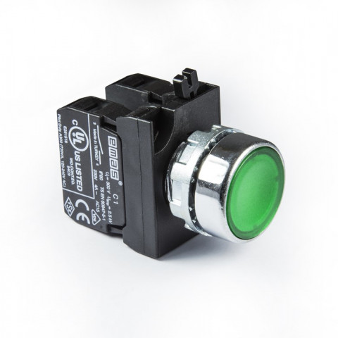 CM Serisi Metal 2NO Yaylı Düz Yeşil 22 mm Buton