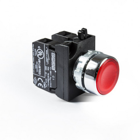 CM Serisi Metal 1NO+1NC Yaylı Düz Kırmızı 22 mm Buton