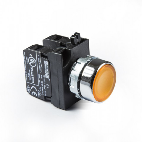 CM Serisi Metal 1NO+1NC Yaylı Düz Sarı 22 mm Buton