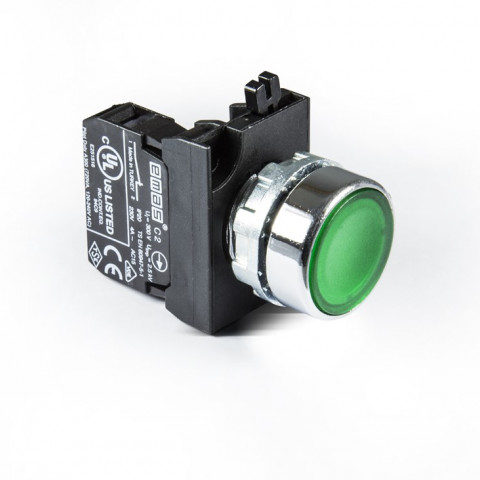 CM Serisi Metal 1NC Yaylı Düz Yeşil 22 mm Buton