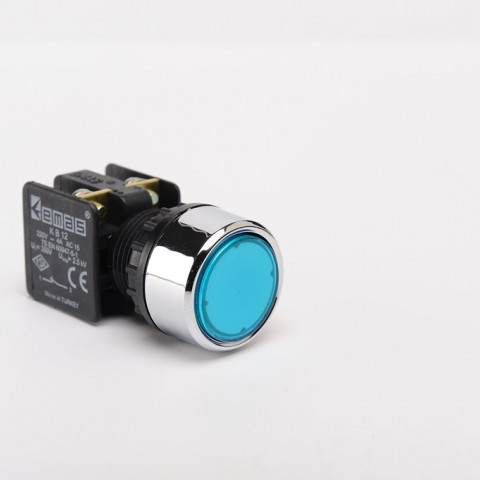 KB Serisi Plastik 1NC Yaylı Düz Mavi 22 mm Buton