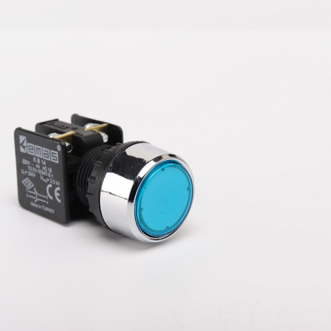 KB Serisi Plastik 1NO+1NC Yaylı Düz Mavi 22 mm Buton