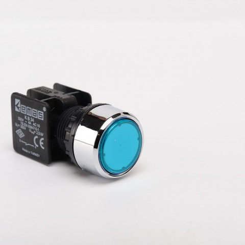 KB Serisi Plastik 1NO Yaylı Düz Mavi 22 mm Buton