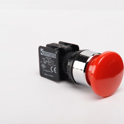 KB Serisi Plastik 1NO Yaylı 40 mm Mantar Kırmızı 22 mm Buton