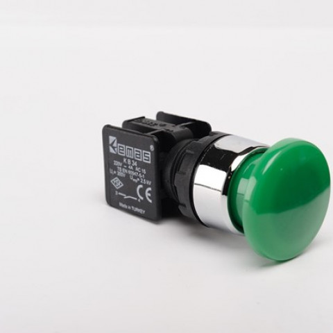 KB Serisi Plastik 1NO+1NC Yaylı 40 mm Mantar Yeşil 22 mm Buton